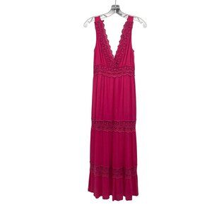 Sweet Lovely Womens Tiered Maxi Dress Crochet Sleeveless Pink Size Small